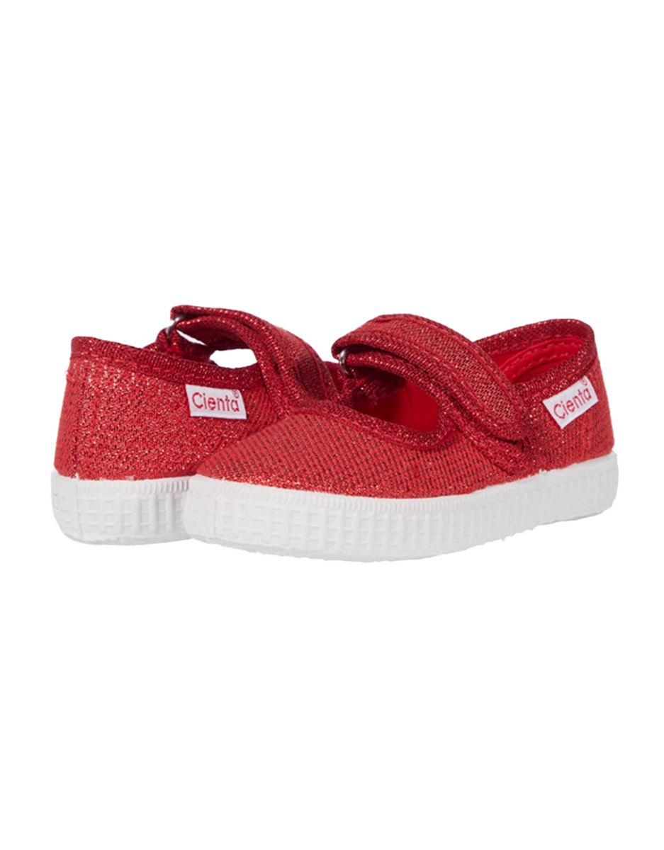 Cienta Red Sparkle Canvas Mary Janes Colman and Lucia